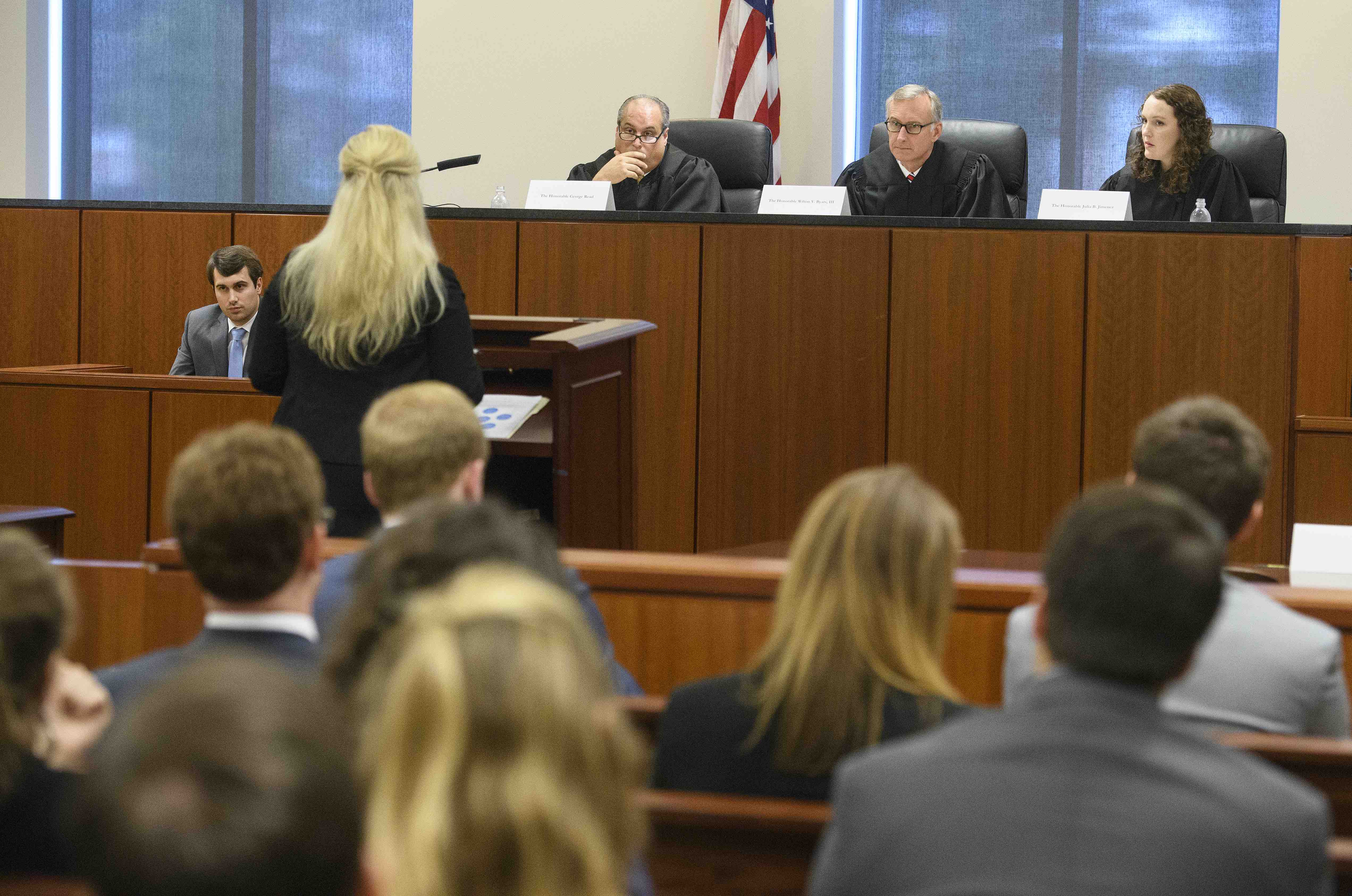 Law student in courtroom