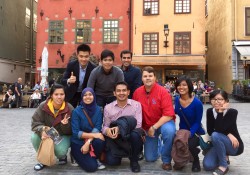 Professor Cliff Johnson, sporting his Ole Miss shirt, in Stockholm with fellow lawyers participating in the conference from China, Iran, Cambodia, Thailand, and Vietnam.