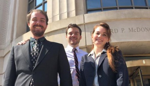 The team members Ian Perry (JD 2013, LLM expected 2015), CJ Robison (2L), and Olivia Hoff (2L)