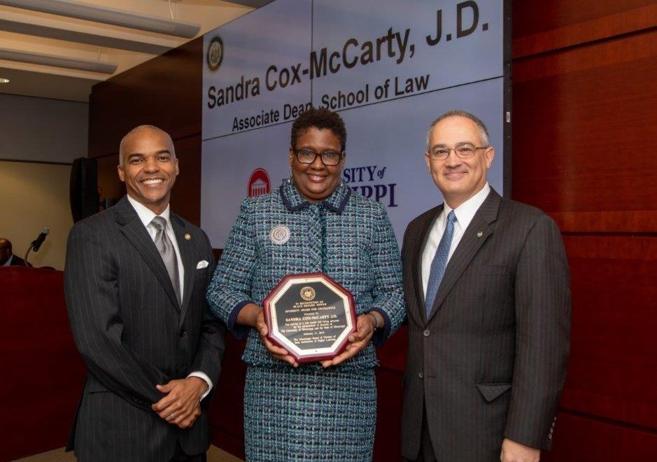 Associate Dean Sandra Cox-McCarty receives the Excellence in Diversity Award from the Mississippi Institutions of Higher Learning in Jackson.